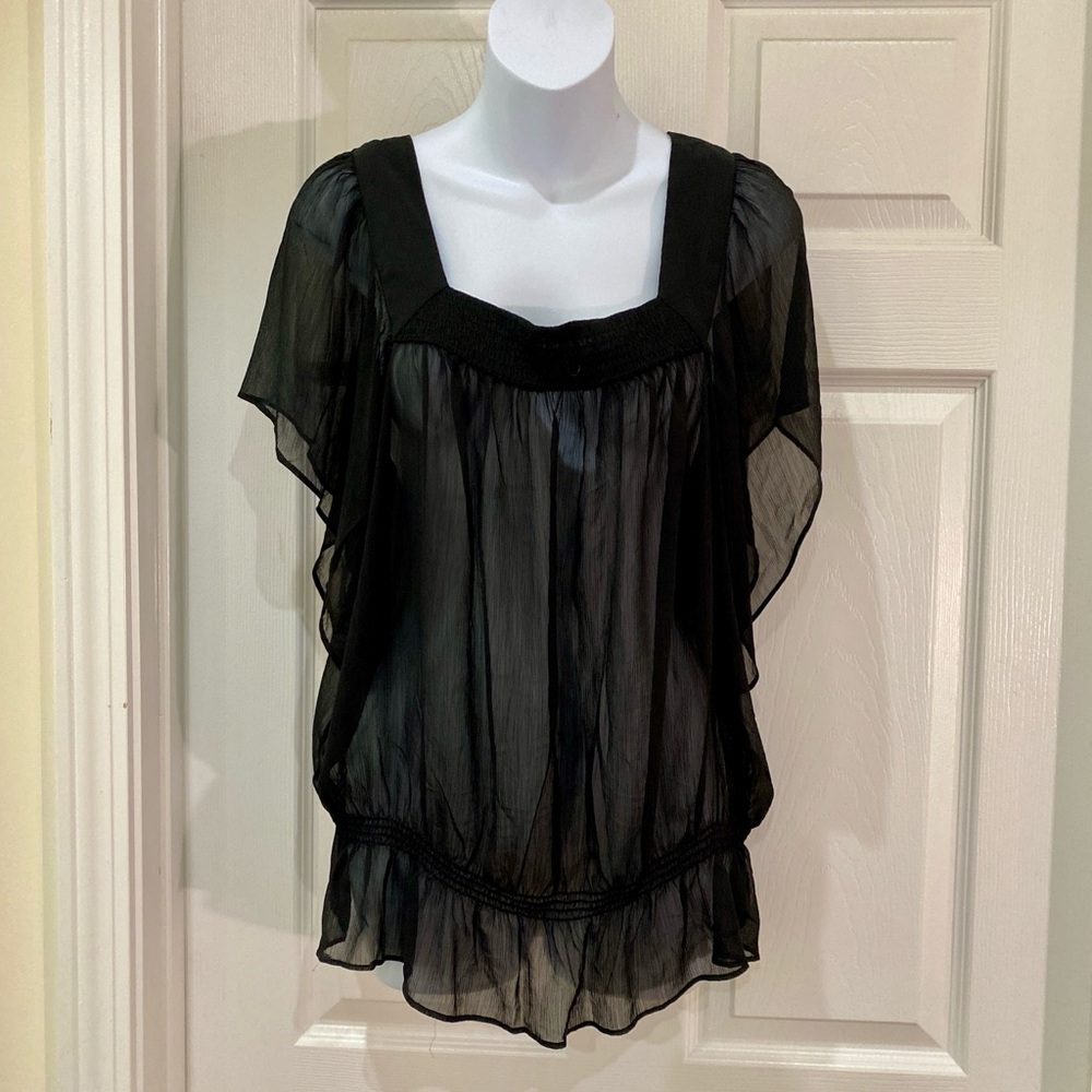 Elegant Black Sheer Women's Top | EUC | XL